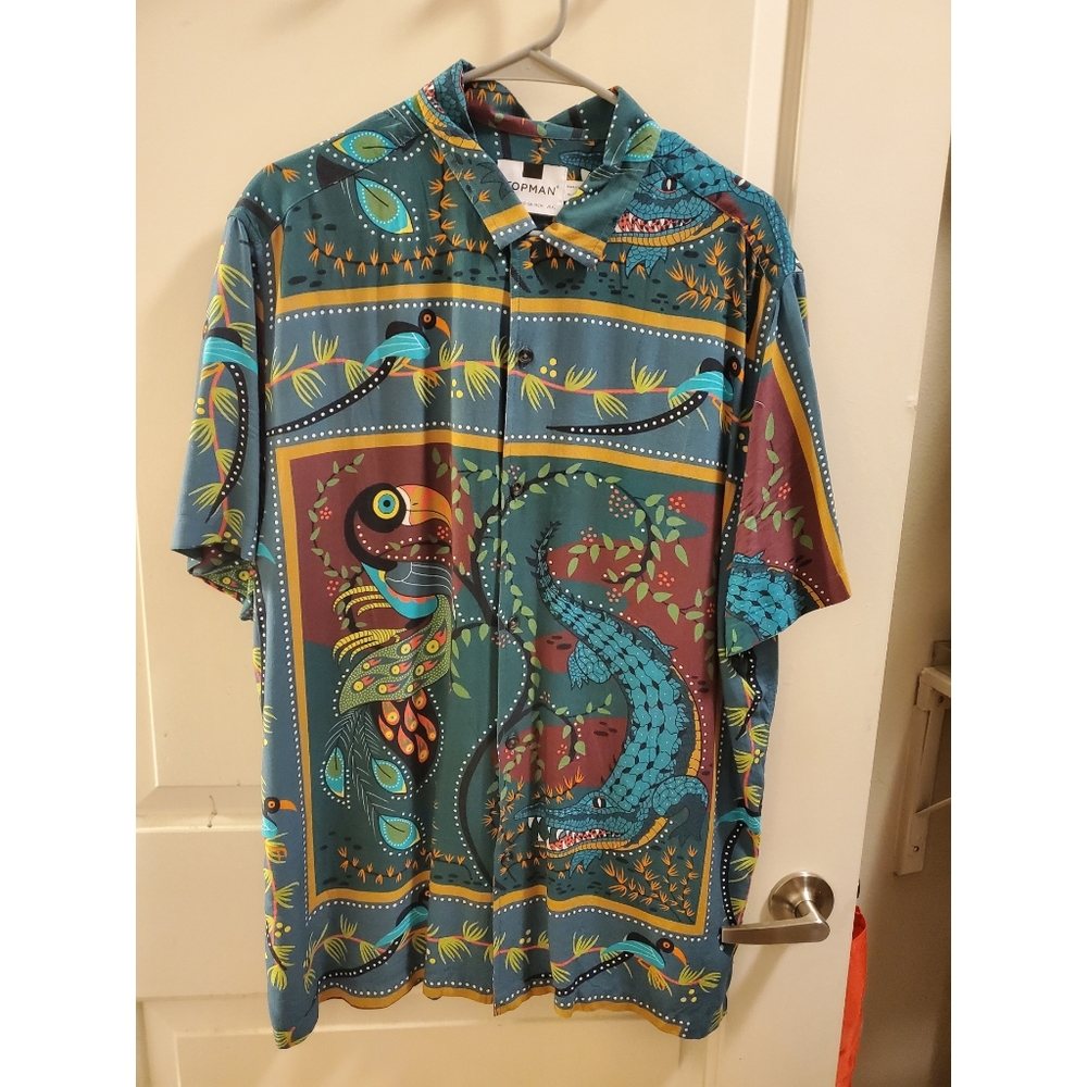 Men's TOPMAN Short Sleeve Printed Button Up